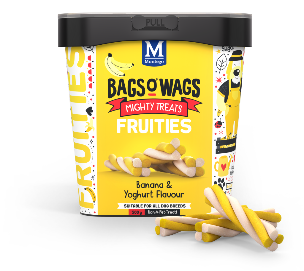Montego Bags O' Wags Banana & Yogurt dog treat tub 500g