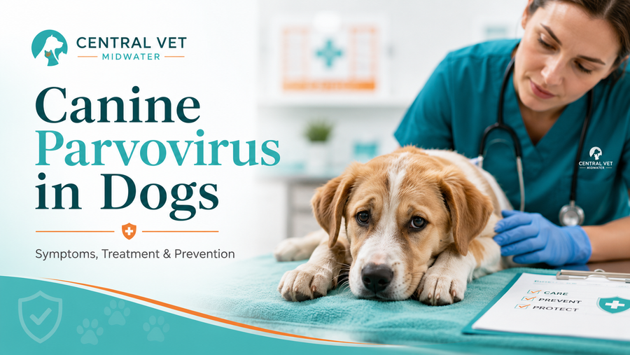 Canine parvovirus symptoms, treatment and prevention guide by Central Vet Midwater