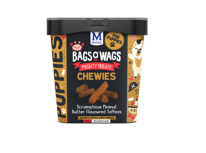 Montego Bags O’ Wags Puppy Toffee Tubes Treats 500g tub