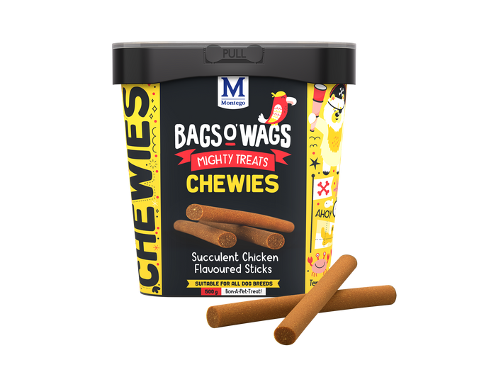Montego Bags O' Wags Succulent Chicken Sticks dog treat tub 500g