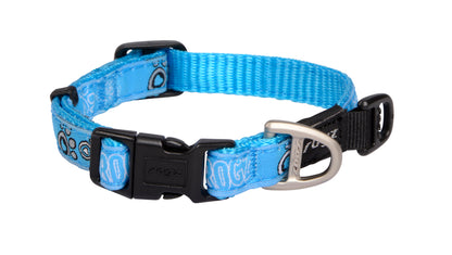 Rogz Fancy Dress XL dog collar in Blue Paw pattern