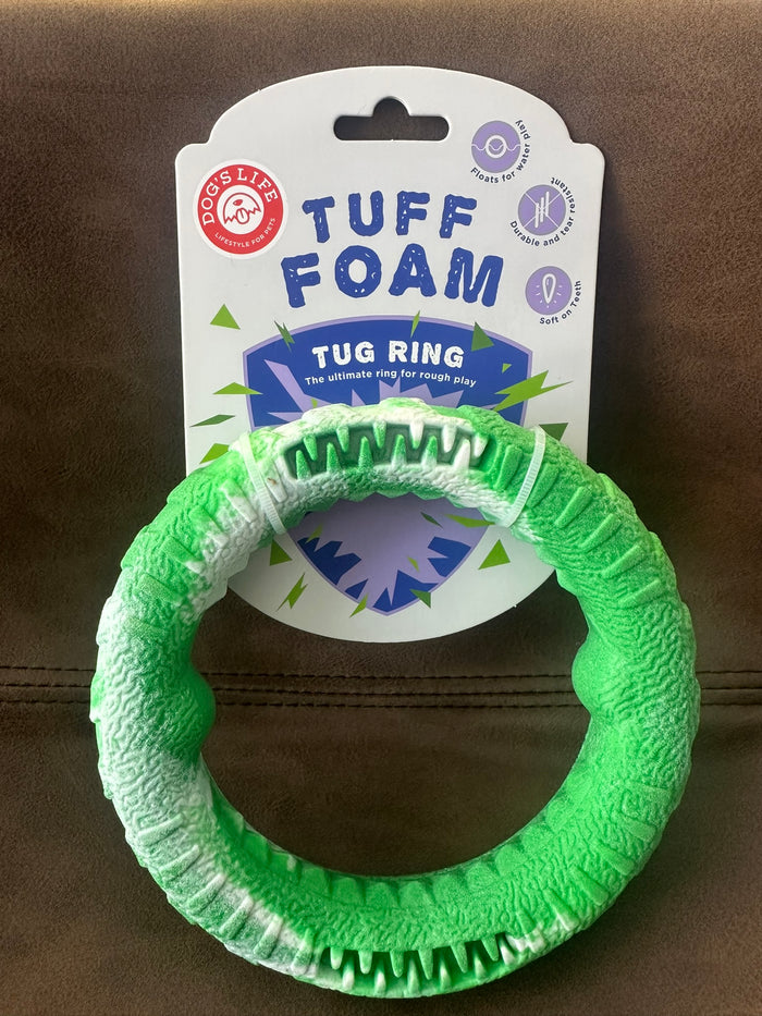 Dog's Life Tuff Foam Tug Ring dog toy in green