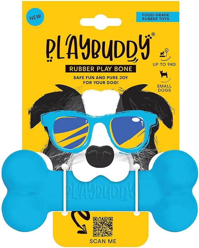 PlayBuddy Bone small dog toy in blue