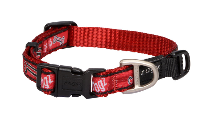 Rogz Fancy Dress XL dog collar in Red Bone pattern