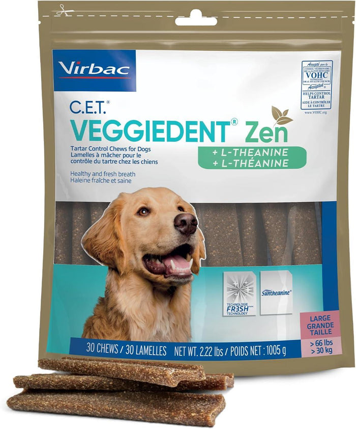 VeggieDent Zen dental chews for large dogs with calming support
