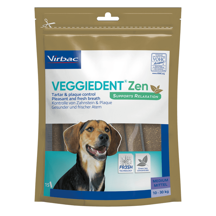 VeggieDent Zen dental chews for medium dogs with calming support